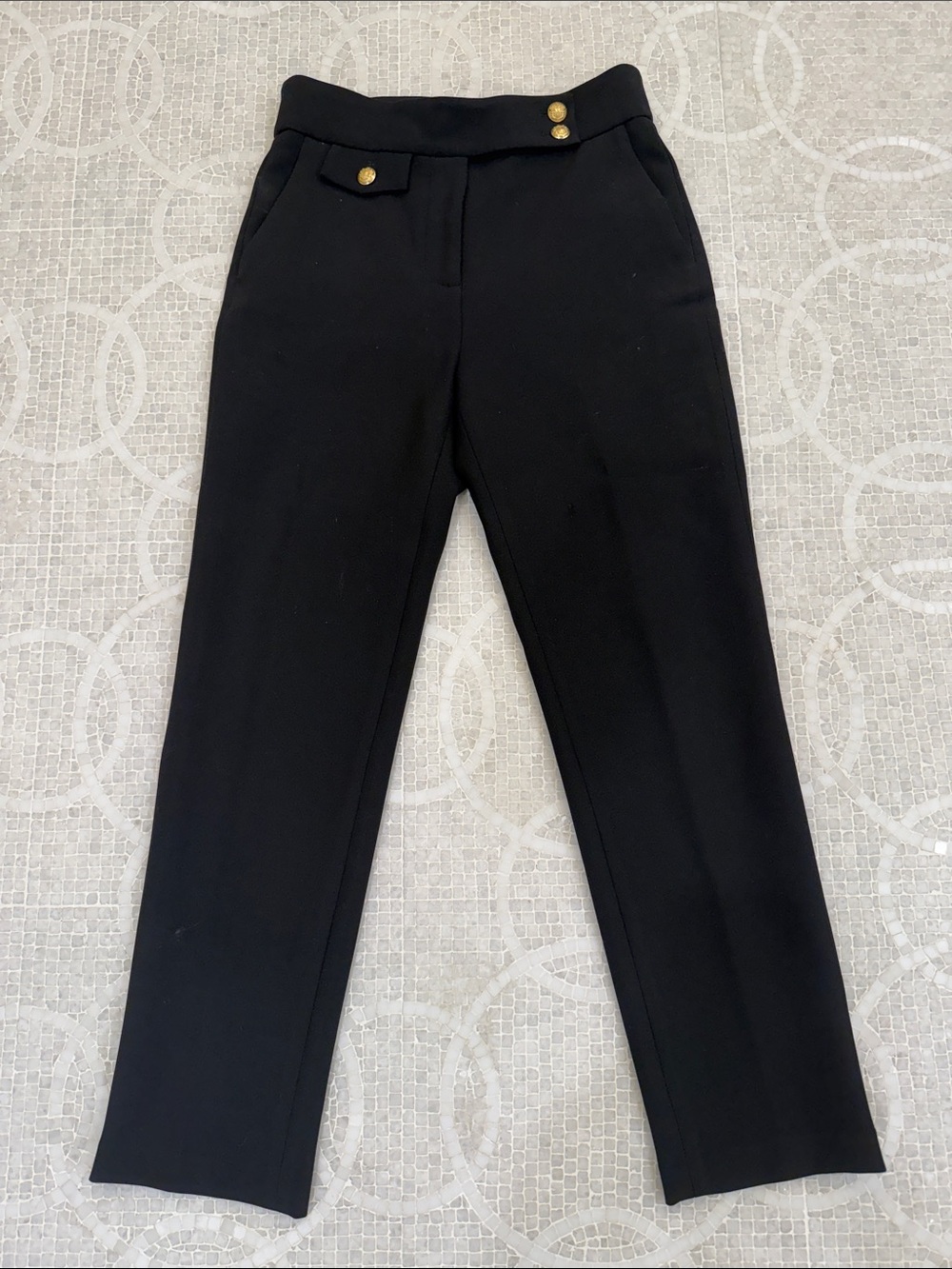 Veronica Beard Renzo Black Cropped  Trousers with Gold Buttons